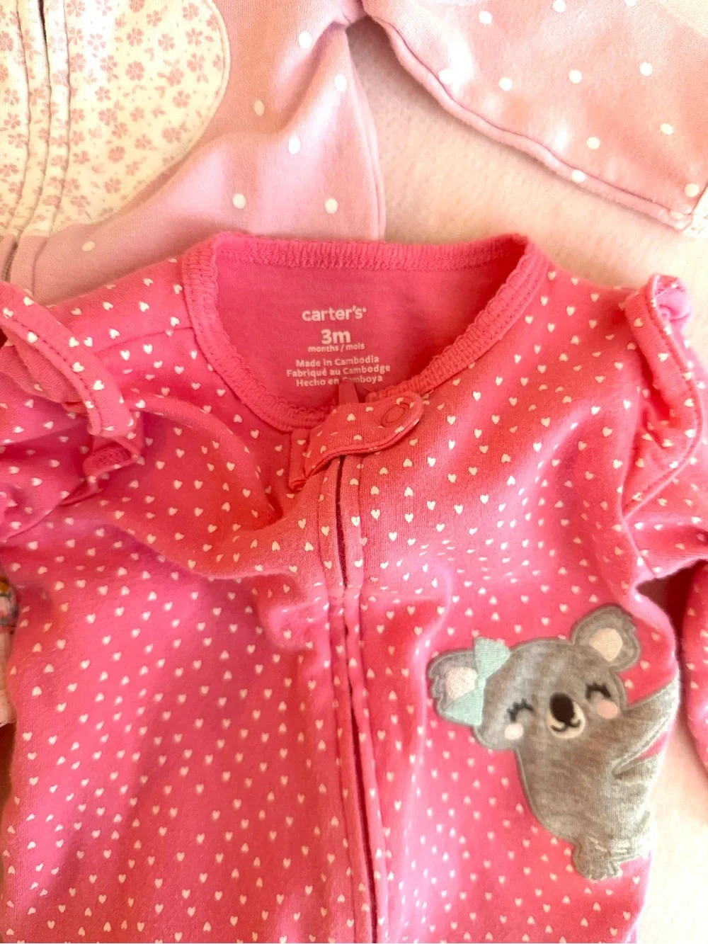 Carter’s Baby Girl Pink/Aqua One-Piece Sleeper BUNDLE of 4- pajama onesies- EUC